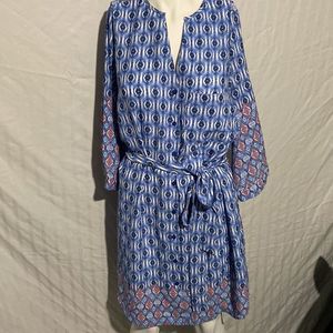 100% polyester collective concepts dress blue multi colored 1/2 sleeves